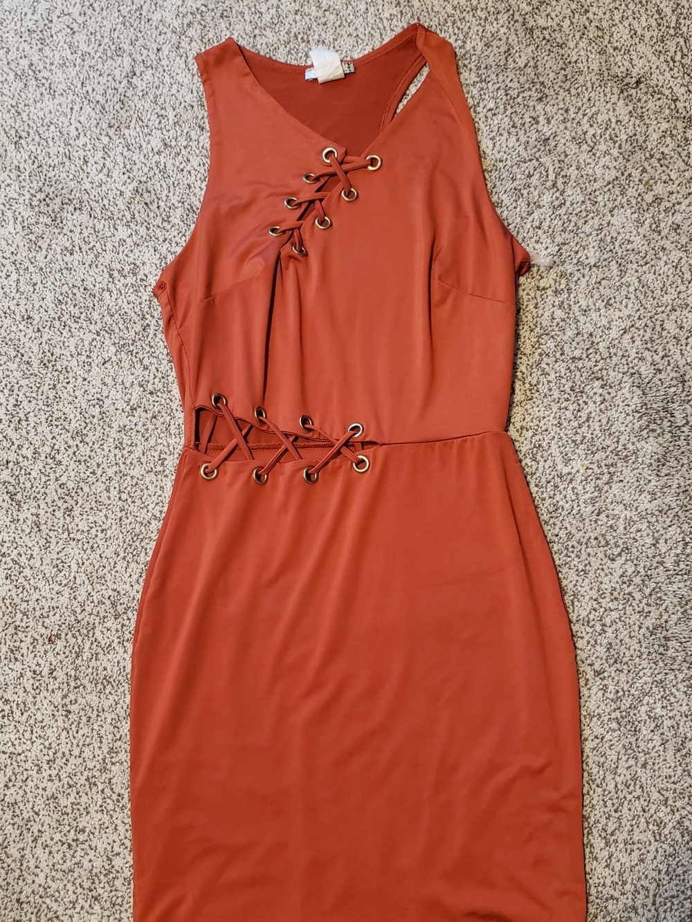 One-Shoulder Lace-Up Bodycon Dress in Rust